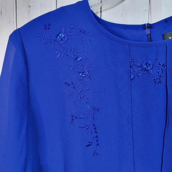 Vintage VIRGO Women's Royal Blue Layered Dress Beaded Sequins Plus Size 26 Petit - Picture 2 of 7